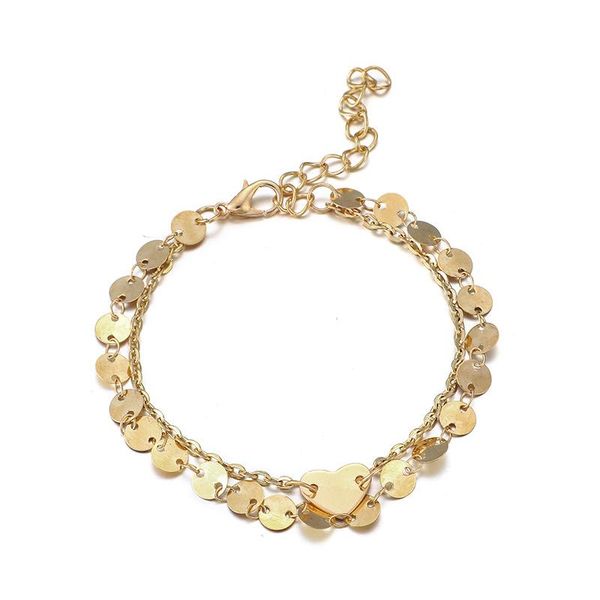 

anklets fashion women's chic style jewelry simple ethnic-style beach heart wafer sequin alloy double layer anklet, Red;blue