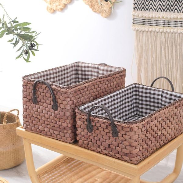 

storage baskets basket handmade woven rattan with handles corn husk clothes organizing laundry for home decor