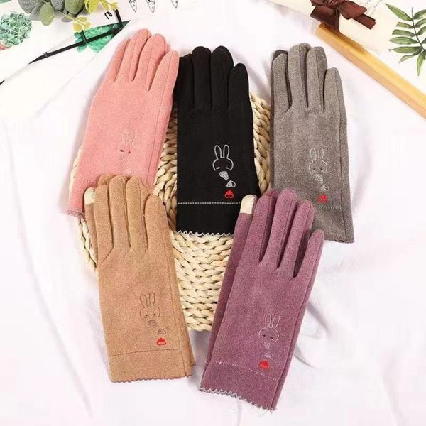 

gloves autumn and winter plush warm touch screen lovely fashion women ride drive students girls, Blue;gray