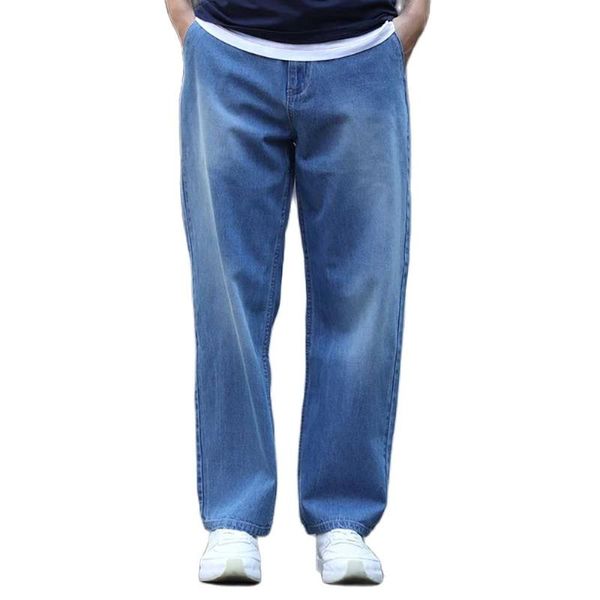 

men's jeans spring summer trend baggy men casual straight trousers plus size streetwear harem pants wide leg denim clothing, Blue