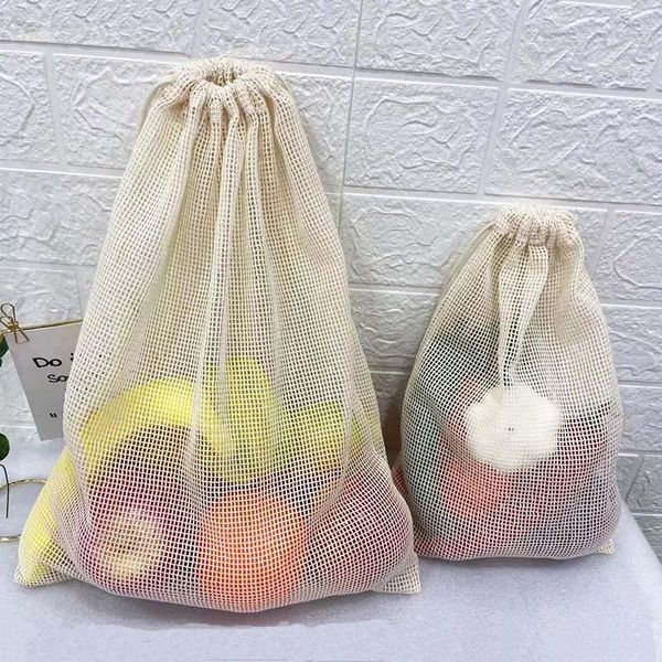 

storage bags portable reusable grocery for fruit vegetable bag cotton mesh string organizer handbag short handle net shopping tote