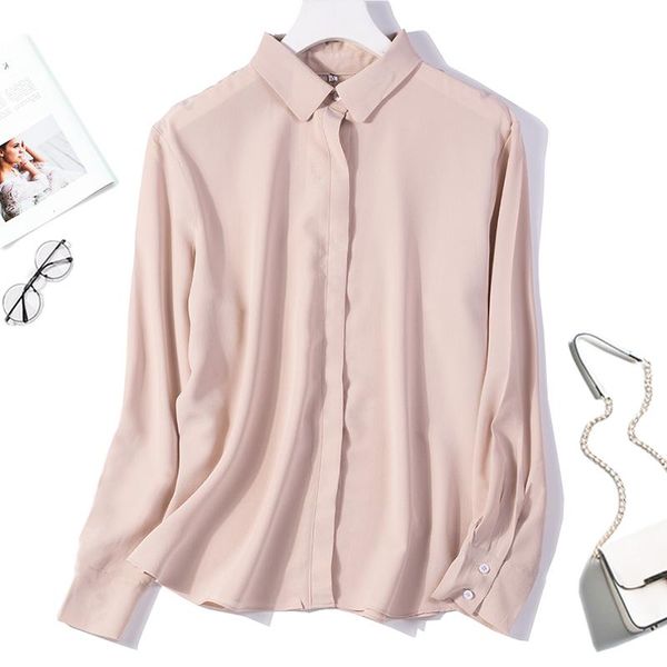 

women's blouses pure silk 18mm collar shirt blouse pink office work button down  l xl & shirts, White