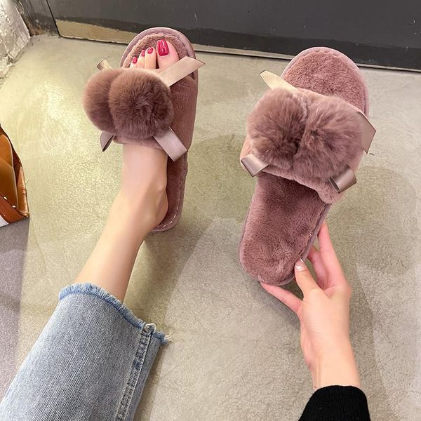 

slippers low shoes woman 2021 massage fur flip flops luxury slides pantofle house soft plush designer flat basic fabric rome, Black