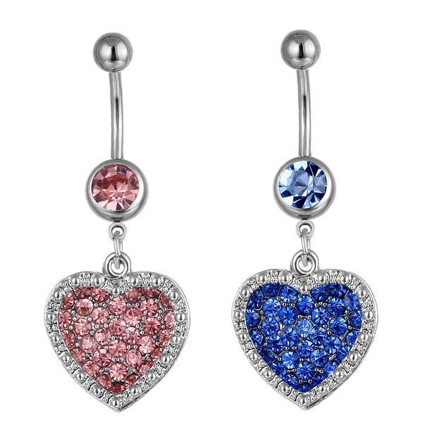 

d0624 heart stone belly navel button ring mix colors, Silver