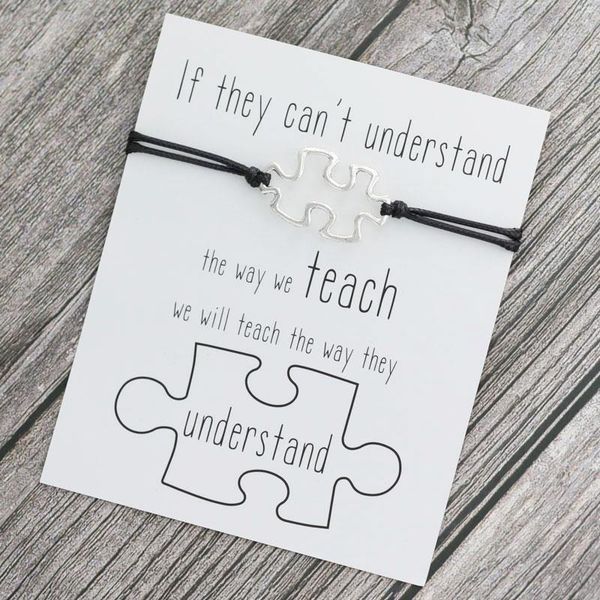

charm bracelets puzzle piece teacher bracelet autism awareness adjustable women men fashion jewelry gift, Golden;silver
