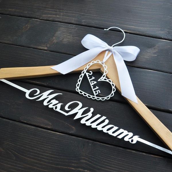 

personalized wedding hanger bride bridesmaid groom name with bow gifts bridal dress 3 style hangers & racks