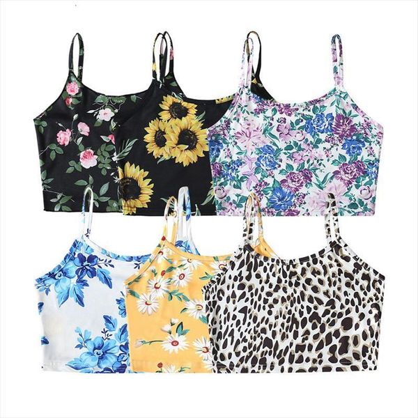 

summer , floral leopard print women tanks spaghetti straps sleeveless crop for girls, 6 colors, White