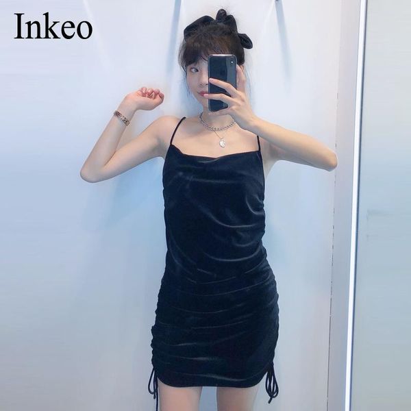 

velvet spaghetti strap mini dress women deep off shoulder backless bodycon dresses solid ruched vestidos 2021 inkeo 9d312 casual, Black;gray