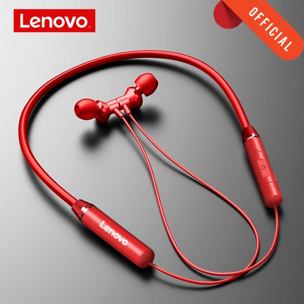 

lenovo wireless earphone bluetooth 5.0 magnetic neckband headphone ipx5 waterproof sport headset with noise cancelling mic
