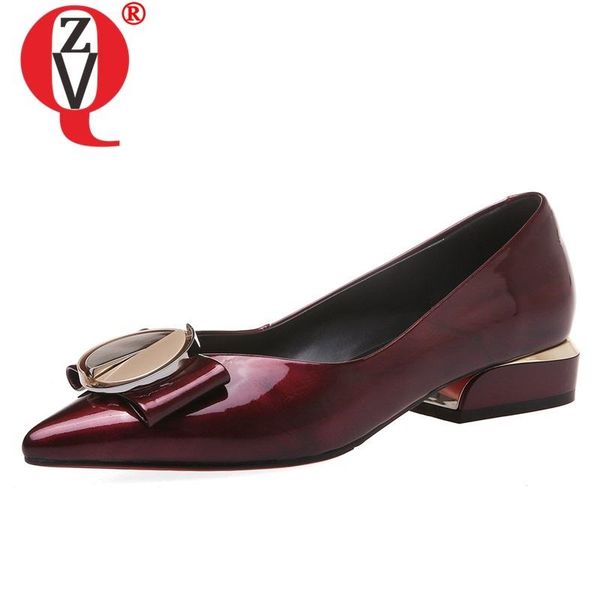 

dress shoes zvq spring concise casual women outside low heels genuine leather pointed toe drop size 34-39, Black