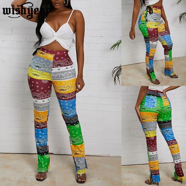 

capris high waist flare bell bottom trousers woman bandanna print pants lace up side leggings draped jogger sweatpants plus size s-3xl women, Black;white