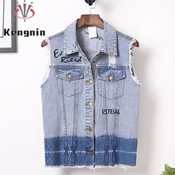 

plus size outerwear & coats 4xl denim women vest 2021 summer loose casual sleeveless ladies jackets patchwork color basic ke1593