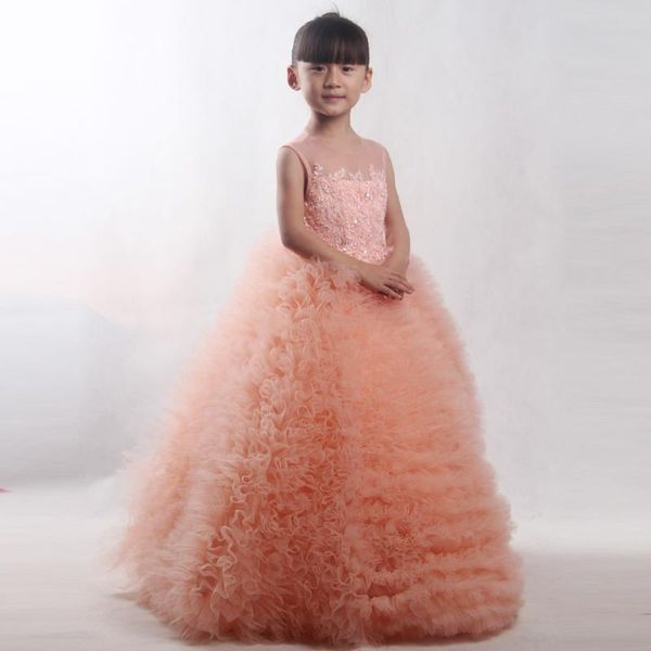 

girl's dresses girls birthday party dress long tiered teenage flower for wedding pageant gown size child 2-14y, Red;yellow