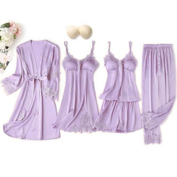 

women's sleepwear satin lace pajamas lady kimono robe gown sets women outfits pyjamas pour femme summer loungewear home cloth, Black;red
