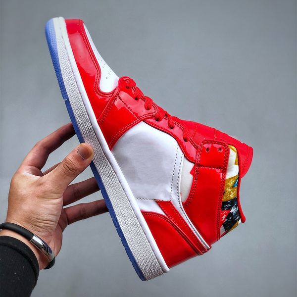 

jumpman 2021 1 1s mid basketball shoes men women red white geometric printing casual sport sneaker dc7294-600