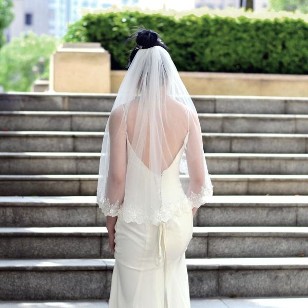 

bridal veils ueen v96 elegant tulle embroidered bride ivory white women's short veil with metal comb pearl wedding, Black