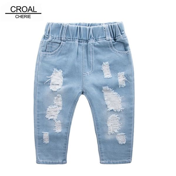

croal cherie fashion children ripped jeans kids boys girls denim pants for teenagers toddler clothes 220222, Blue