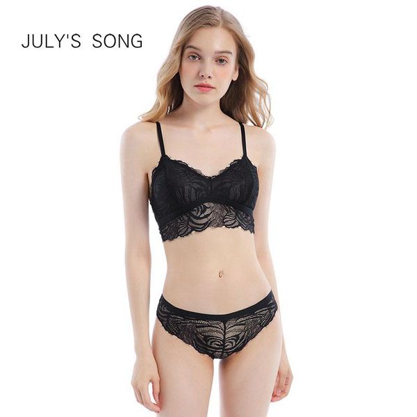 

bras sets july's song women breathable lace bra set 3/4 cup push up wire underwear adjustable ladies lingerie, Red;black