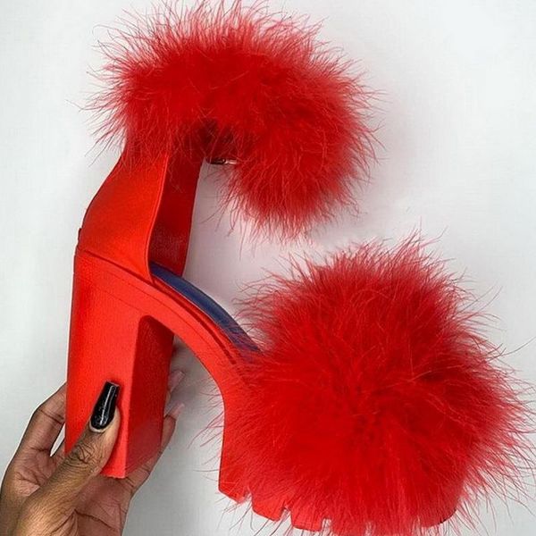 

2021sandals women shoes fur sandals suqare high heel pu purchasing female trendy wholesale ladies, Black