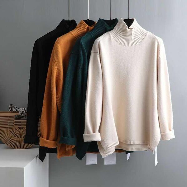 

women's sweaters autumn winter splitside oversize thick sweater pullovers women 2021 loose cashmere turtleneck big size pullover female, White;black