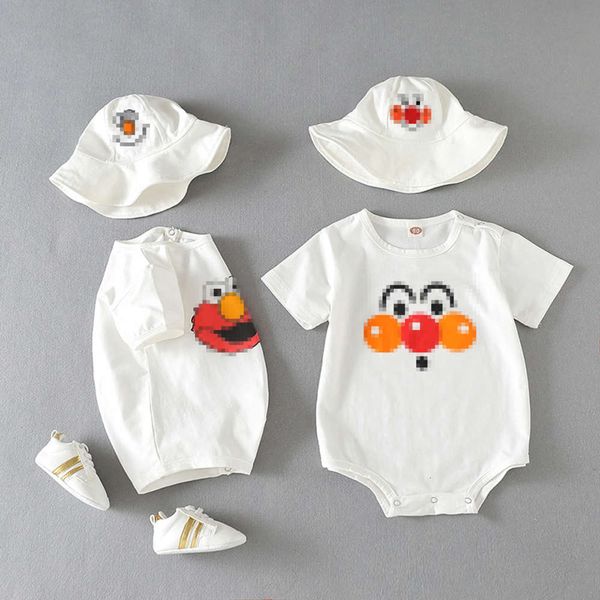 

baby short sleeve one piece summer cartoon born triangle climbing suit, White