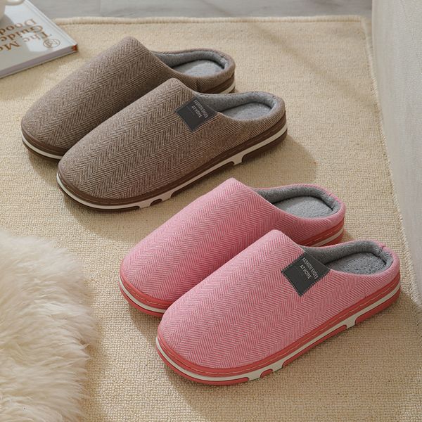 

luxury slippers winter women's thick bottom anti-skid indoor coupl home plush large cotton slippers men, Black