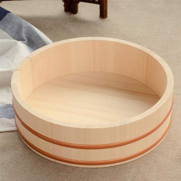 

dishes & plates 1pc wooden japanese sushi rice bucket korean mix pine serving tray for home kitchen restaurant (burlywood)
