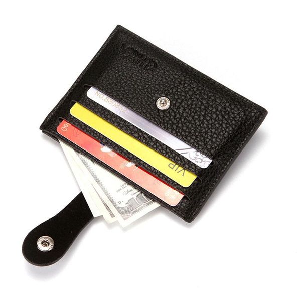 

card holders lychee pattern men's buckle holder coin purse business style pu leather small, Brown;gray