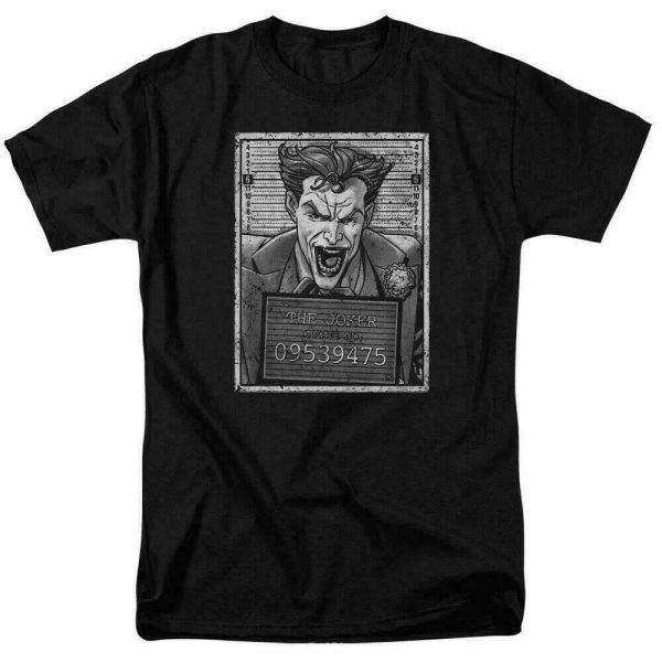 

The Joker Inmate Mug Shot T Shirt Licensed Comic Book Tee Black, White;black