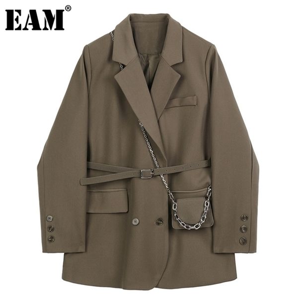 

[eam] women brown pocket big size blazer lapel long sleeve loose fit jacket fashion spring autumn 1db850 211122, White;black