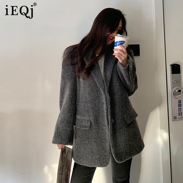 

women's suits & blazers ieqj dark gray big size all match 2021 autumn and winter temperament casual sense of wool suit jacket female 3, White;black