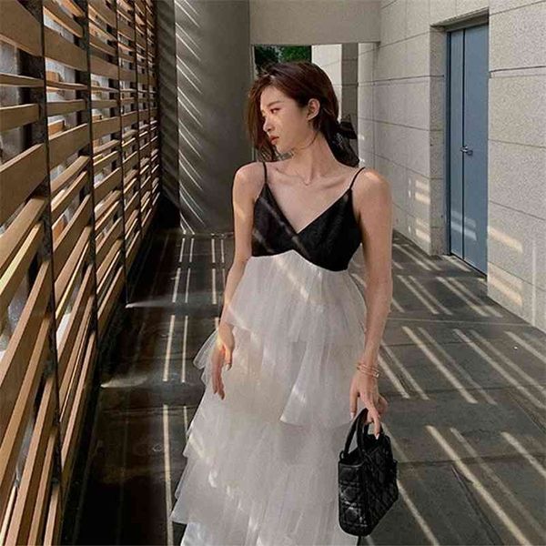 

french fairy dress women patchwork sweet lace chiffon midi korean japan style elegant vintage retro summer 210519, Black;gray