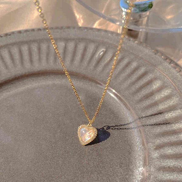 

trendy fine 14k real gold heart shaped opal chain pendant necklace for women temperament jewelry shiny aaa zircon wedding, Silver