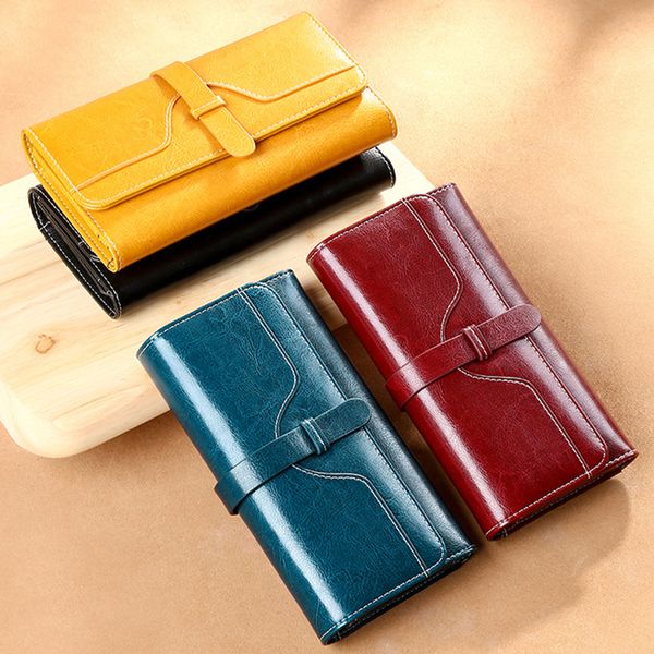 

fashion luxury long clutch genuine leather purse anti theft business card holder wallets, Red;black