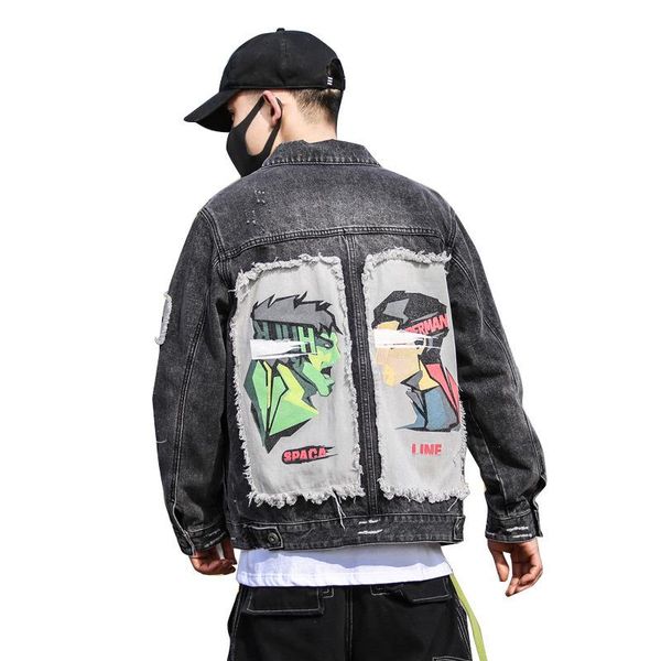 

men's jackets spring autumn 2021 denim jacket male hip hop trendy brand oversize fashion korean streetwear patchwork coat, Black;brown