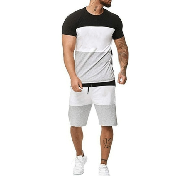 

jogging clothing 2021 men's set summer cotton o-neck striped t-shirts camisetas +half pants tracksuit ropa hombre short homme male, Black;red
