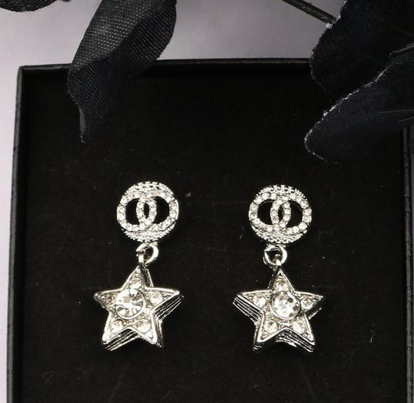 Vintage géométrique pentagramme femmes balancent boucles d'oreilles marque Designer lettre double face pendentif boucle d'oreille célèbre 925 argent cristal strass bijoux accessoires