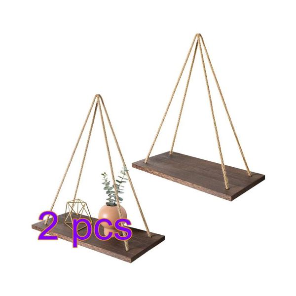 

other home decor 2pcs premium wood swing hanging rope wall mounted floating shelves plant flower pot shelf indoor outdoor decoration