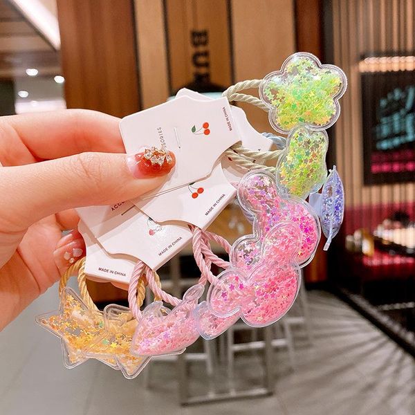 

hair accessories quicksand elastic bands for children kids sweet rubber sequin transparent crown rope cute, Slivery;white