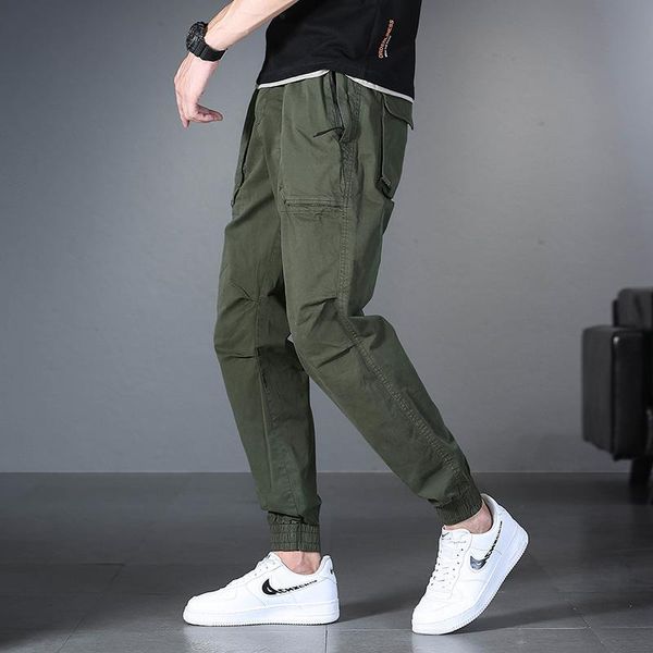 

men's pants 2021 joggers cargo men casual army green hip hop pocket trousers male sweatpants streetwear ribbons harajuku military pant, Black