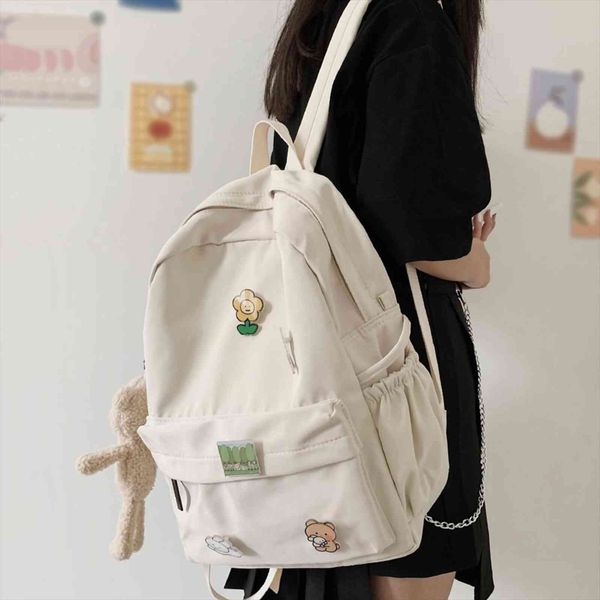 

women nylon cute backpack bear female student college school bag badge girl doll kawaii book ladies fashion bags trendy