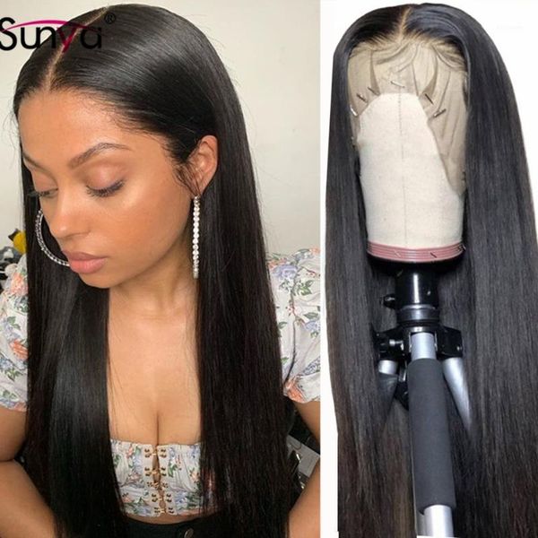 

sunya 360 straight lace frontal wig brazilian full human hair wigs pre plucked natural hairline remy transparent wigs1, Black;brown