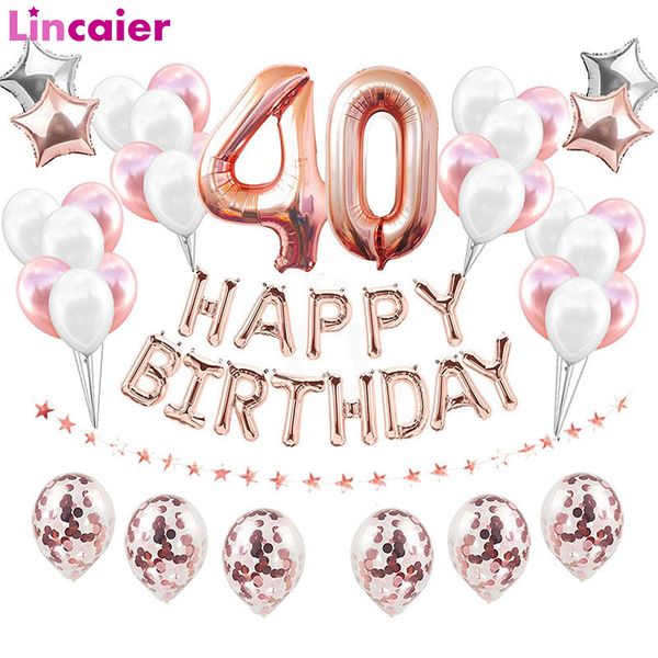 

38pcs 40th happy birthday rose gold number 40 balloons 40 years old party decorations man woman plies forty plies