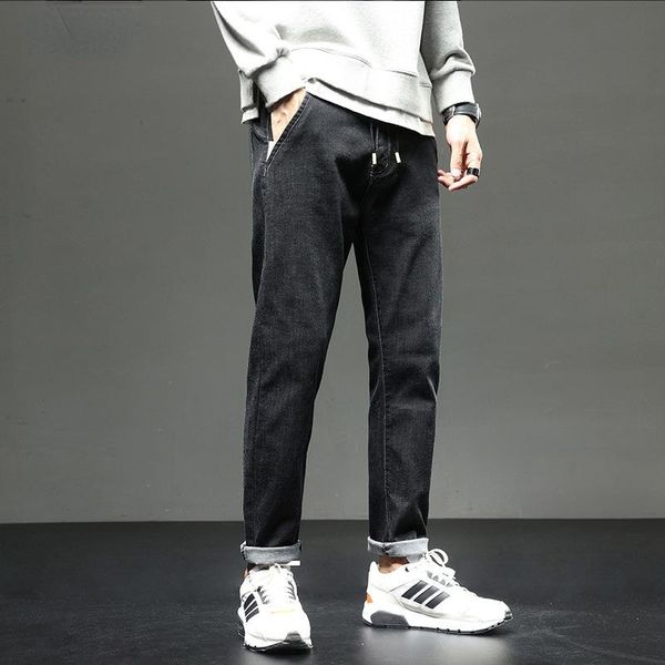 

men's jeans men straight loose trousers 2021 four seasons korean style trendy drawstring fashion casual, Blue