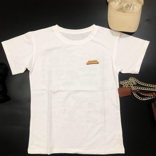 

women's t-shirt 2021 summer short sleeve of cotton with printing around the neck graffiti street letters, White