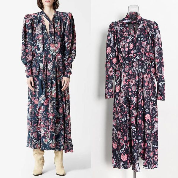 

casual dresses 2021 autumn florals women dresss elegant lace up hollow out neck long sleeves charming party arrivals, Black;gray