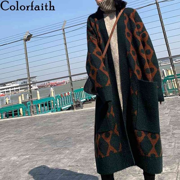 

colorfaith new autumn winter women's sweater korean big pockets fashionable oversize contrasting long cardigans swc8379jx 210413, White;black