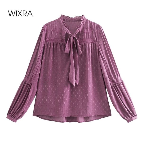 

wixra ruffles purple lace up blouse womens full sleeve hollow out street style clothing spring summer 210419, White