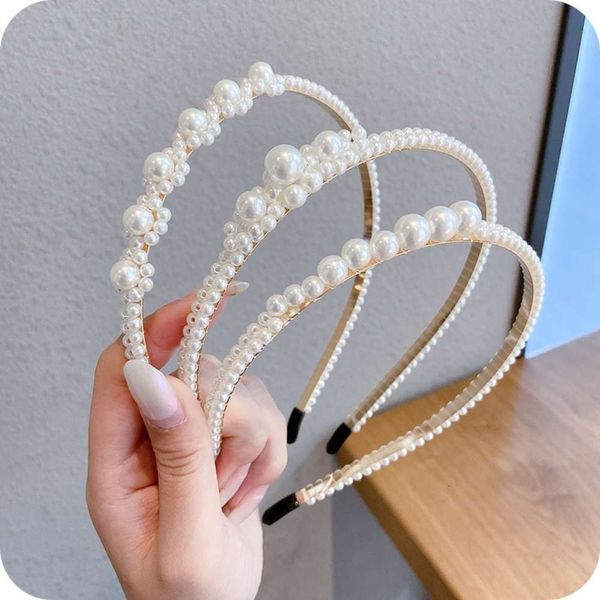 

new in korean headband pearl hairband women's net red hair bundle, Silver