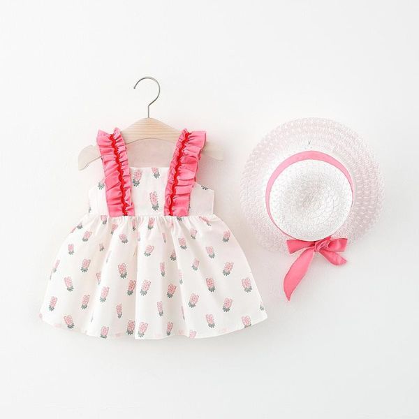 

girl's dresses girls' korean dress summer gallus vest baby sleevelessÂ cute pineapple printing with strawÂ hatÂ children fashion prin, Red;yellow